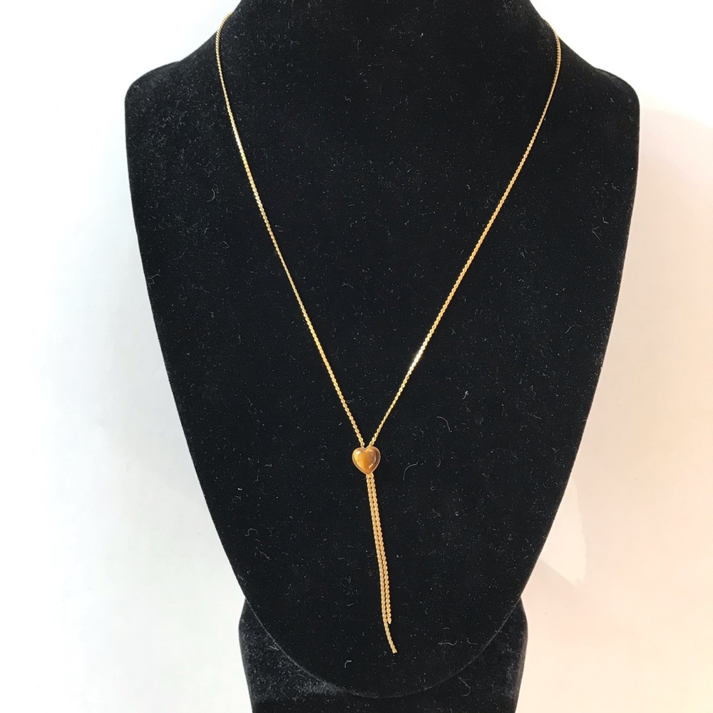 Vintage Brown Ombre Heart Tiger Stone Necklace